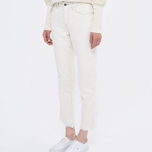 Topshop Boutique Straight Leg Jeans with Frayed Hems and Contrast Stitching